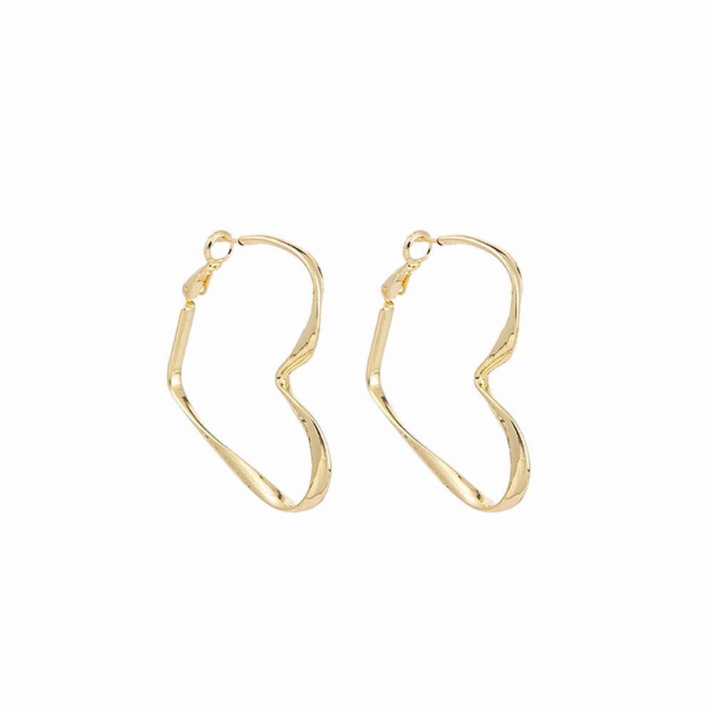 Anting Hoop Bentuk Hati Besar Bahan Metal Warna Emas / Silver Untuk Wanita