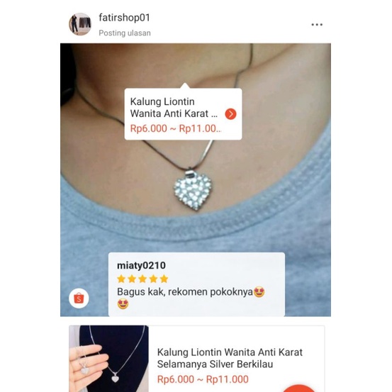 Kalung Liontin Wanita Anti Karat Selamanya Silver Berkilau