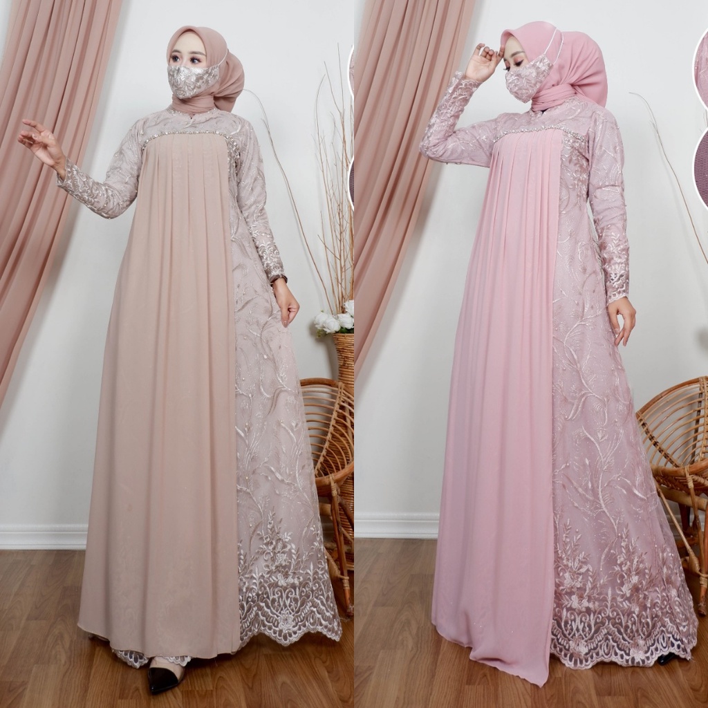 GAMIS TULLE MUSLIM WANITA / DRESS TILLE TASYA MOCCA DAN WARNA LAIN