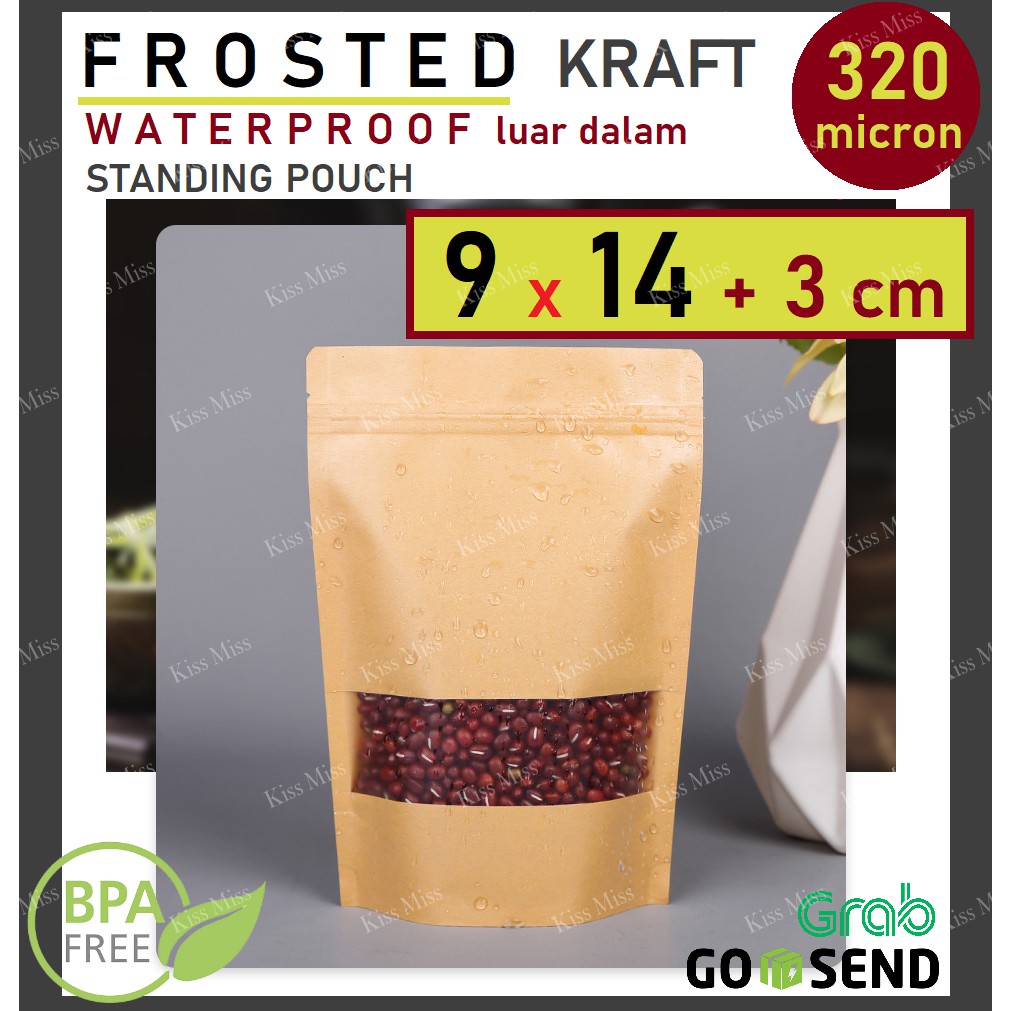 FROSTED KRAFT - 9x14cm - STANDING POUCH Ziplock - WATERPROOF - Kemasan Bubuk - Biji