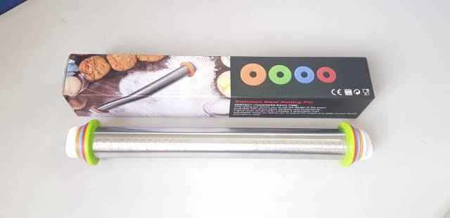 Adjustable rolling pin stainless 35 cm gilingan adonan 4 ketebalan rollpin ring giling roti pizza