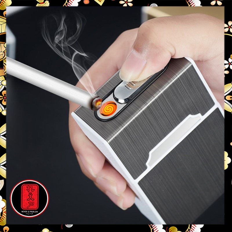 Firetric Kotak Rokok 20 Slot dengan Korek Elektrik Pyrotechnic - YJ110 - Black