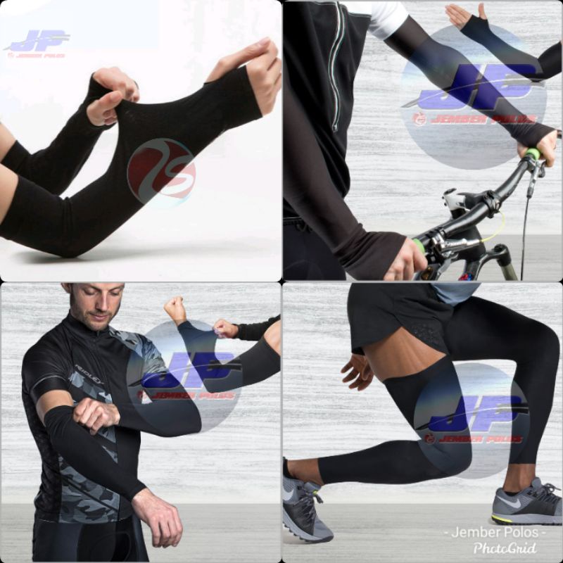 Stoking hitam leg sleeve stocking handsock sport manset tangan lubang jempol kaos kaki panjang sarun