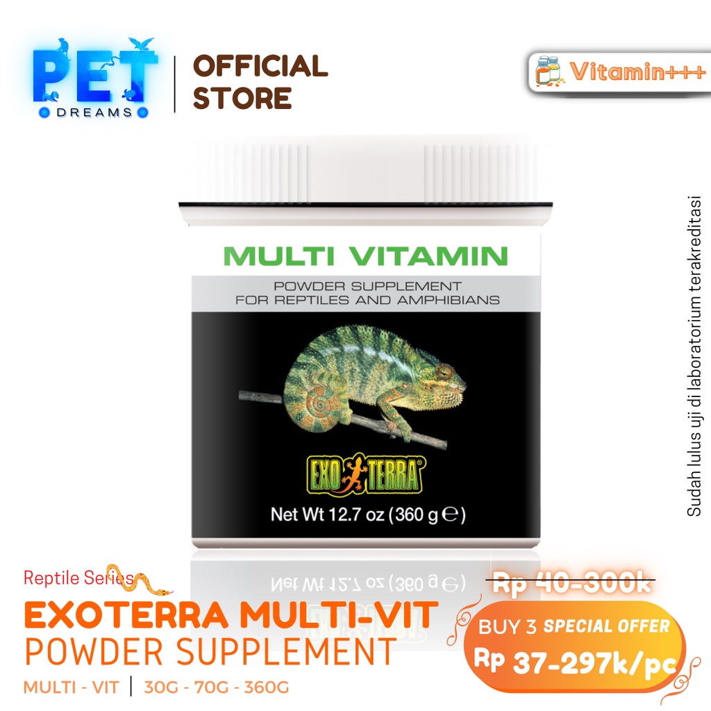 PROMO EXOTERRA MULTIVITAMIN POWDER SUPLEMEN OBAT VITAMIN BUBUK REPTILE REPTIL TORTO SULCATA AMFIBI