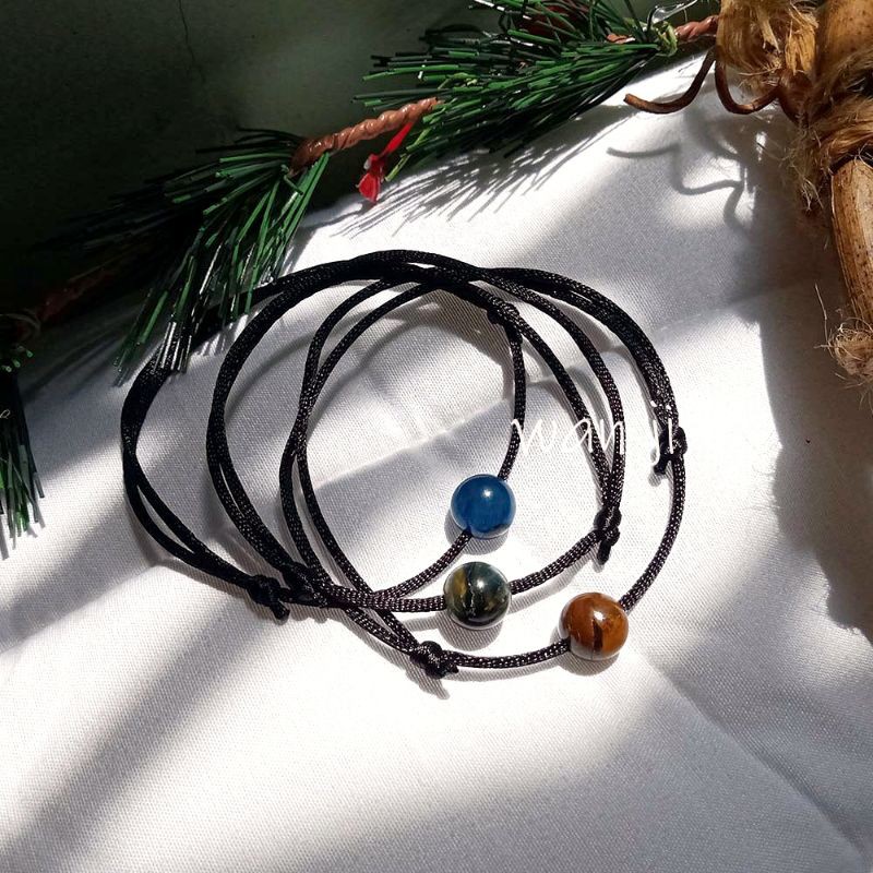 Gelang Couple Persahabatan Batu Alam Tiger Eye Tali Cina Satin
