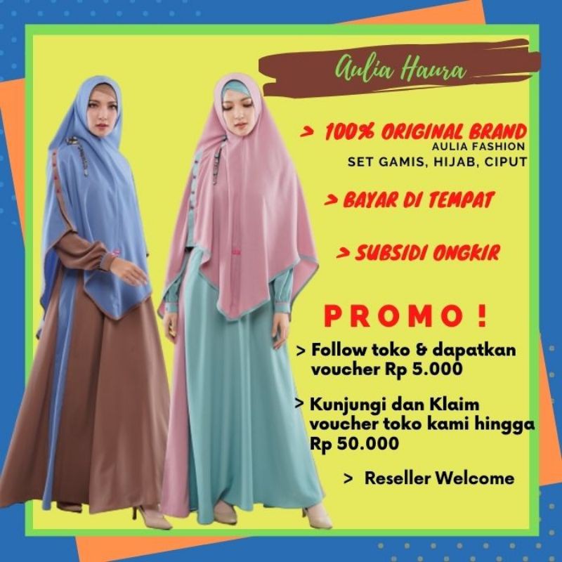 Gamis Aulia Fashion Haura mint pink, chocoa sky blue Gamis Aulia Original Terbaru