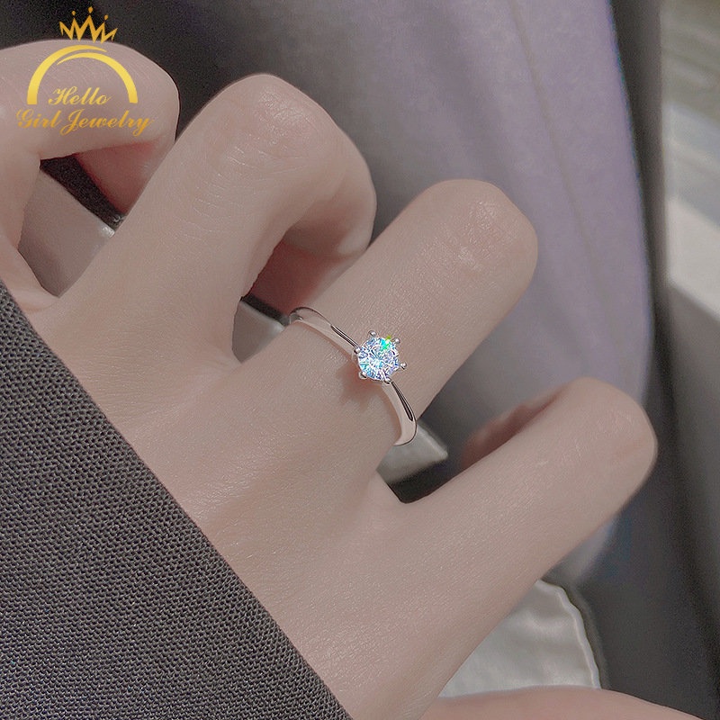 Perhiasan Cincin S925 Silver Model Terbuka Dapat Disesuaikan Aksen Berlian Gaya Korea Untuk Wanita