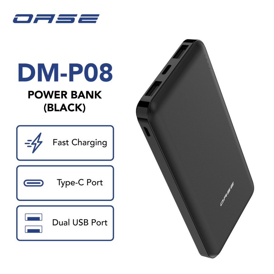 OASE Power Bank 8000mAh Input Type-C Micro & 2 Output USB DM-P08 - ORIGINAL