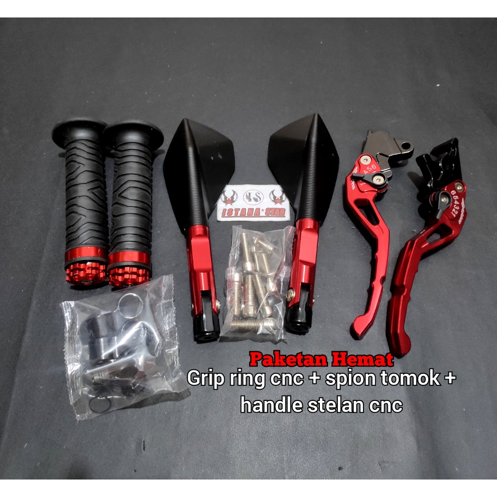 Handle rem full cnc model sisik untuk Beat karbu dan Vario karbu plus grip ring cnc plus spion tomok harga 1 PAKETAN