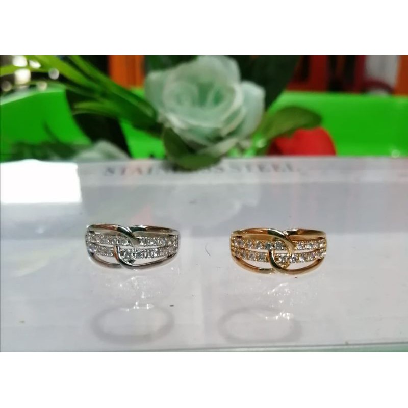 CINCIN WANITA TITANIUM ANTI PUDAR WARNA GOLD DAN SILVER LAPIS EMAS 24 K