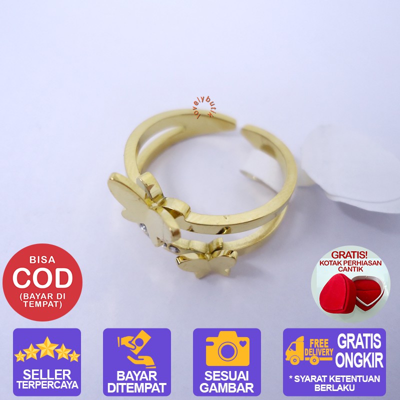 Lovelybutik Cincin Titanium Wanita Anti karat Selamanya Mustika Cincin Wanita Titanium Model Kupu