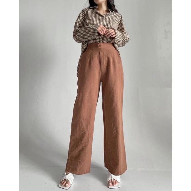 Celana Kulot Rayon Premium Loose Pants Highwaist-KC (Coklat)