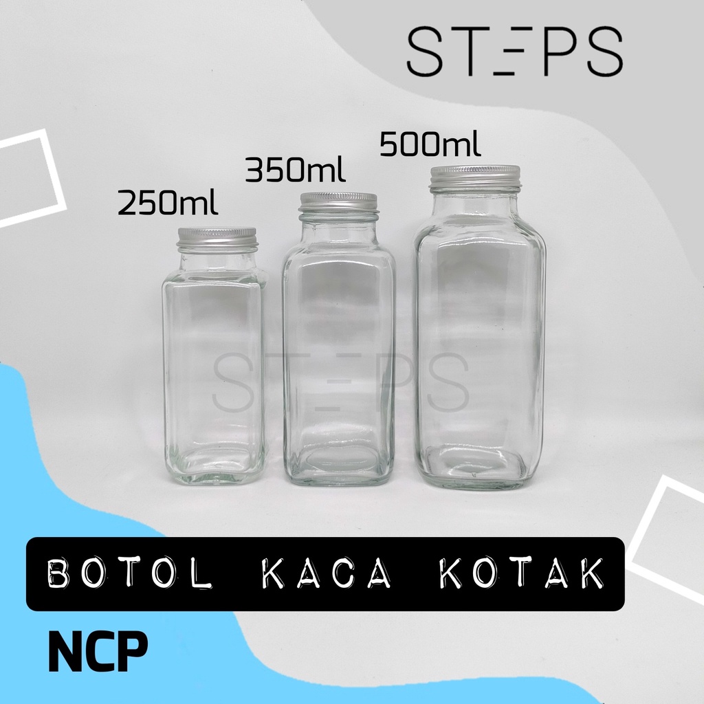 BOTOL KACA french square - KOTAK Glass Bottle Minuman KopiSusuJuiceTehJusMinyakbumbu dapur- NCP