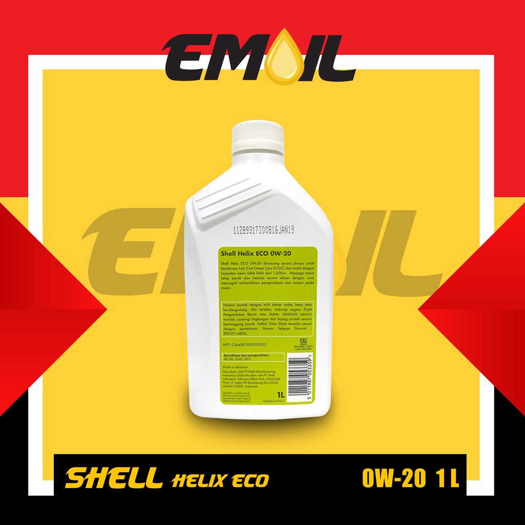 Oli shell helix eco sae 0W-20 LCGC isi 1 liter