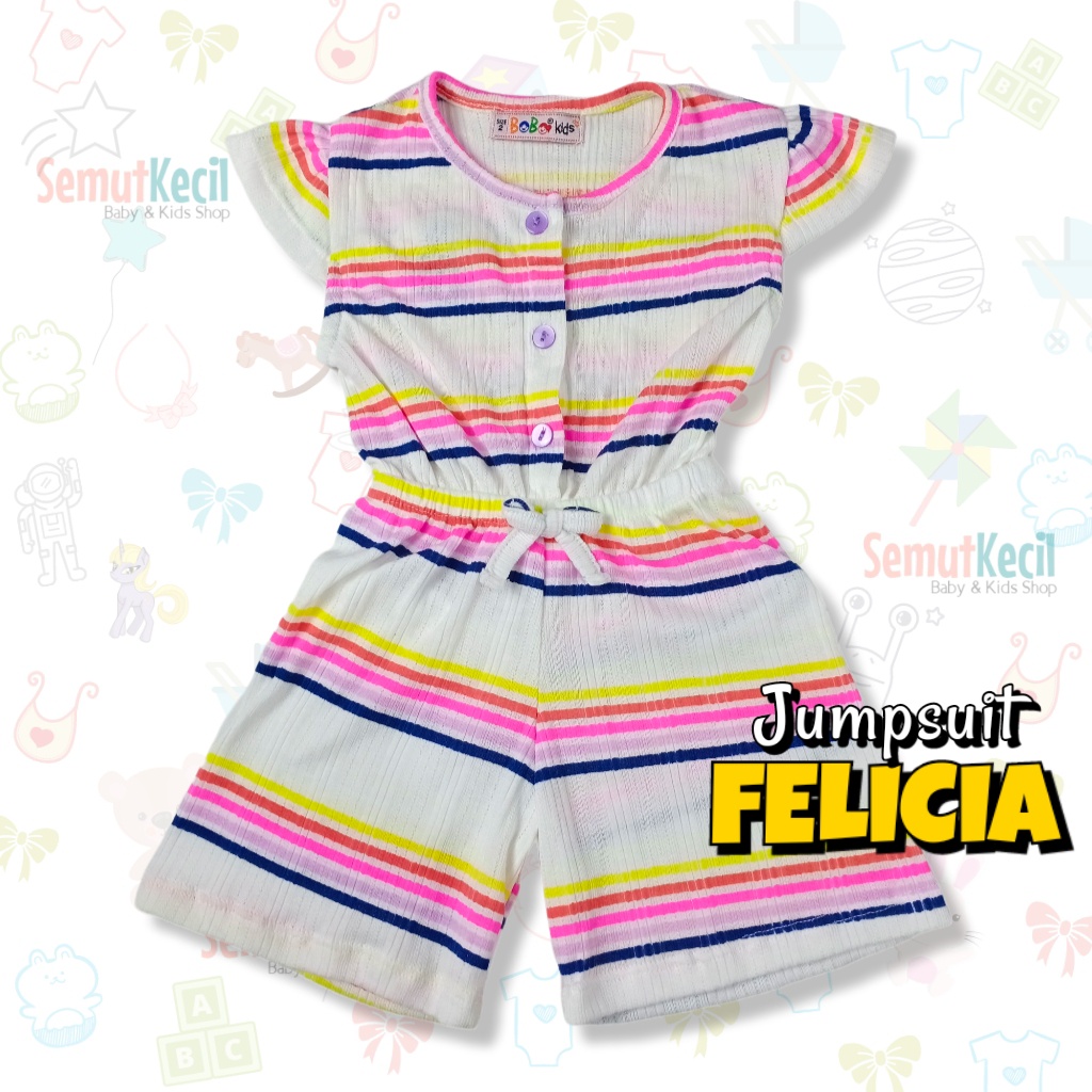 FELICIA 0-2,5 THN JUMPSUIT ANAK BAYI PEREMPUAN Jamsuit Jumsuit Pendek Kaos Pakaian Baju Anak Bayi Balita Bobo Kids-2C WhiteStripColorfu
