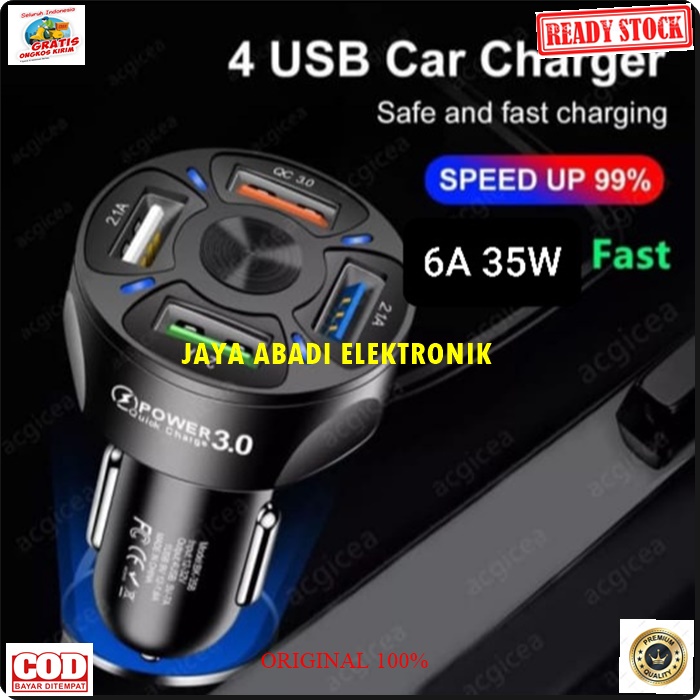 J365 ORIGINAL ADAPTOR MOBIL CHARGER 3.0 SUPPORT FAST CHARGING 4IN 1 PORT USB ADAPTER CASAN ADAPTIVE SERVER SAVER HANDPHONE QUICK CHARGE PORT UNIVERSAL MULTIFUNGSI BISA CAS 4 SEKALIGUS JADI LEBIH PRAKTIS BISA UNTUK SEGALA JENIS USB HANDPHONE ANDROIT ATAUPU