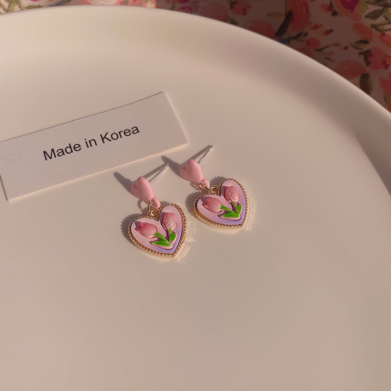 Anting Bentuk Hati Warna Pink Untuk Aksesoris