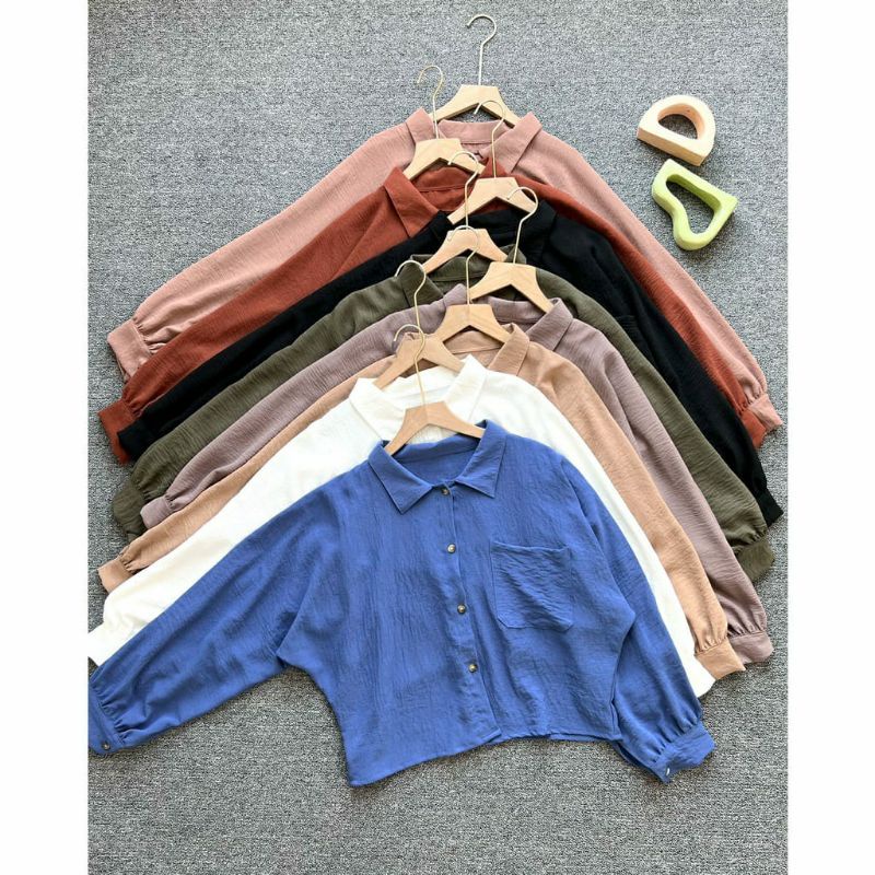 Tatum kemeja wanita crop crincle airflow premium