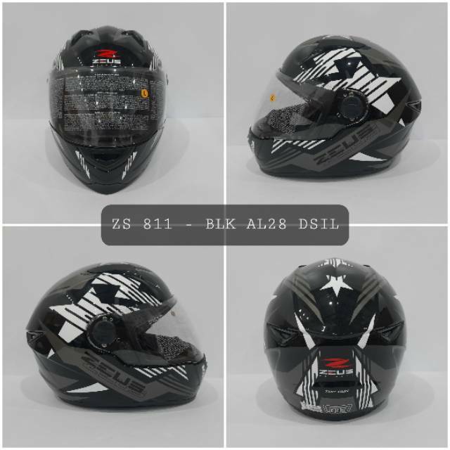 HELM ZEUS FULL FACE AL28 BLACK DSIL - FREE SMOKE VISOR ZEUS ORIGINAL ( ONGKIR 2KG )