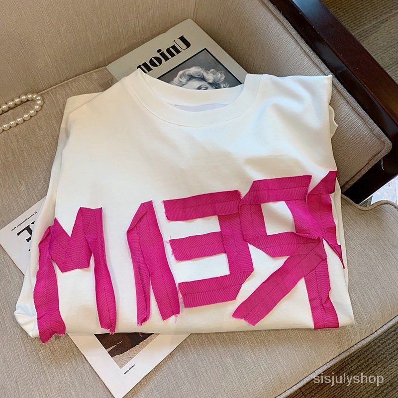 [✅BISA COD] Huruf PutihTKorea Fashion Style T-Shirt Longgar dan Malas Gaya2022Musim Semi Baru Niche Lengan Pende