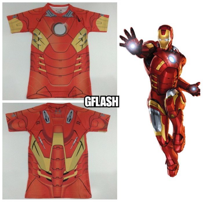 Baju Kaos Superhero Iron Man Running Gym Fitness Lari Baselayer