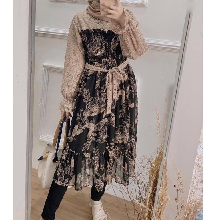 [PRODUK IEPJ9] PROMO AVELA TUNIK KOMBINASI BRUKAT BROKAT MOTIF FLORAL FASHION WANITA FCC