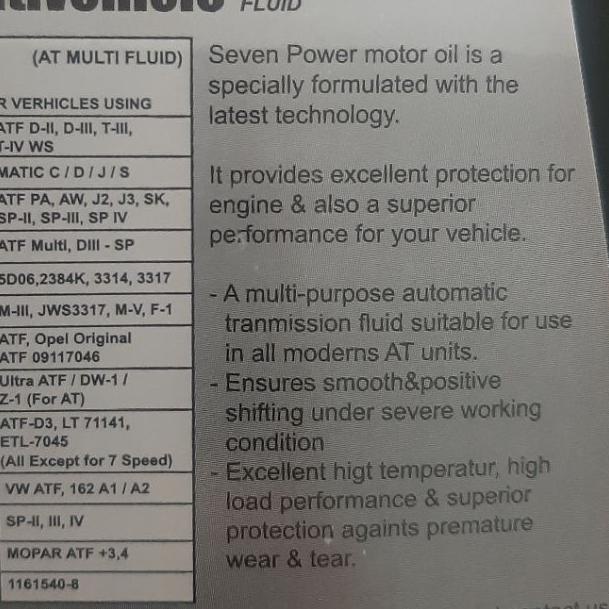 ☉ Oli ATF MV Multi Vehicle Seven Power - 1liter ☜