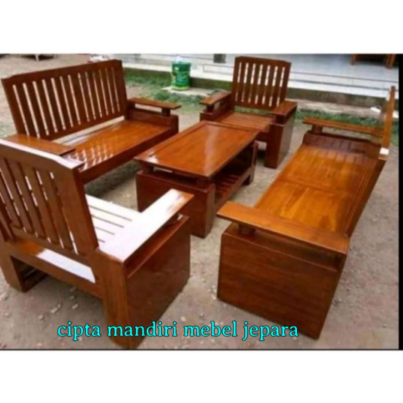 Jual Kursi Tamu Minimalis Modern Simpel Kayu Jati Pilihan Jepara Bangku Kursi Meja Shopee