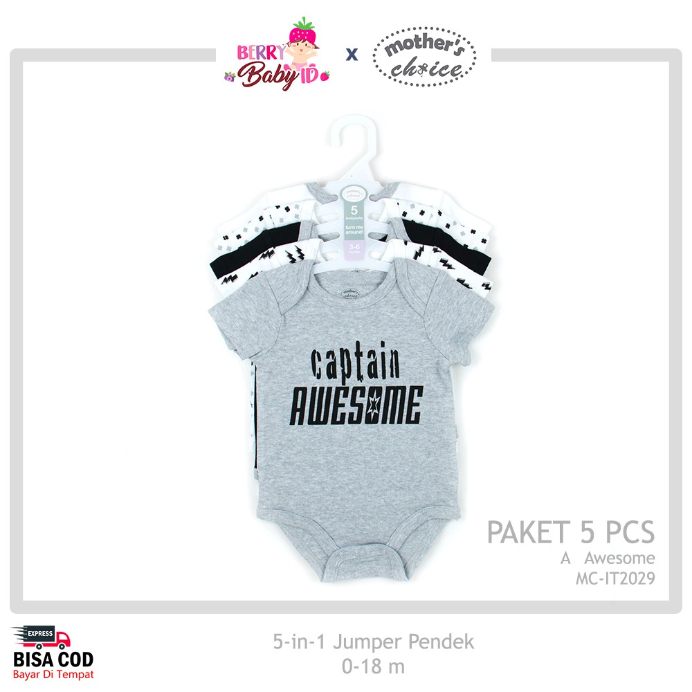 Mother's Choice Paket 5 Pcs Jumper Bayi Lengan Pendek Premium MCH043 Berry Mart