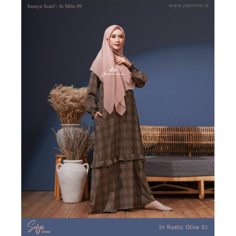 Gamis Sofya dress ori Jasmine size XS-XL busana muslim busui bahan ciara crepe