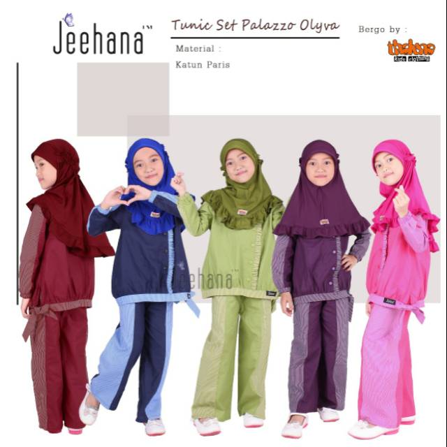 Jeehana Tunik Set Palazzo Olyva - Stelan Tunik Anak+Jilbab - Baju Muslim Anak