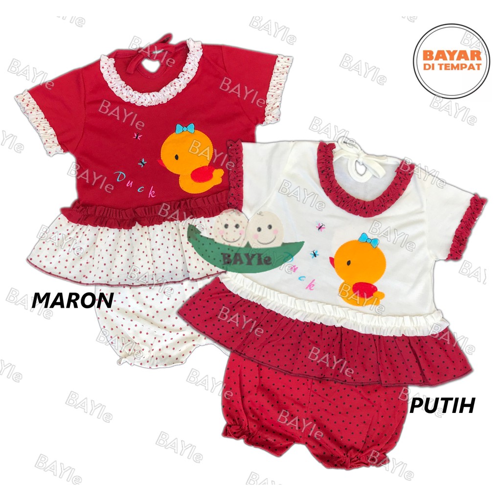 BAYIe - Setelan Baju bayi/Anak Perempuan motif BEBEK PLANET KIDS usia 0 -12 bulan / Pakaian anak Cewek