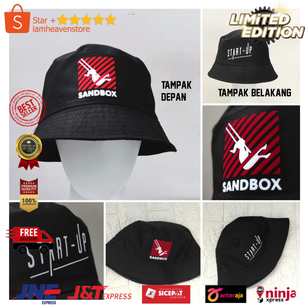 TOPI BUCKET HAT SANDBOX START-UP SERIES DRAKOR KOREA BUKETHAT STARTUP WARNA HITAM BUKET WANITA KOREA