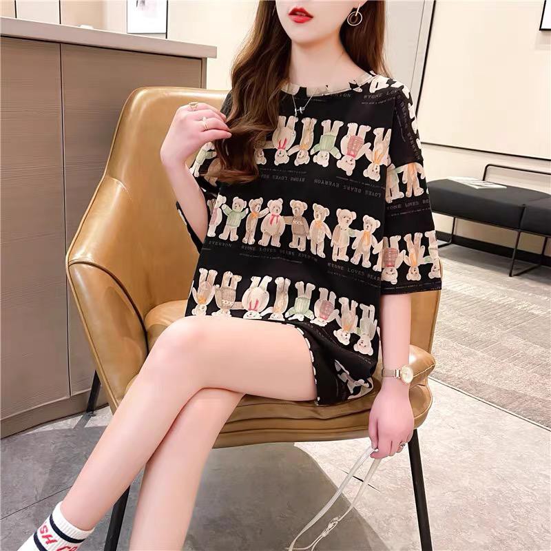 [BISA COD] Oversize Tee Tshirt Wanita Model Longgar Motif Teddy BR Full Print - 100% IMPORT