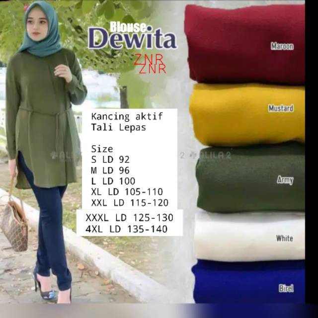 Dewita Blouse Casual / Baju kerja full kancing busui / Tunik remaja tersedia ukuran kecil hingga jumbo