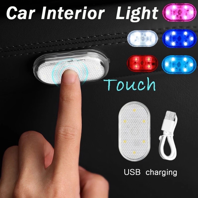 1pc Universal Mini Lampu Sensor LED Nirkabel Interior Mobil Lampu Baca USB Super Terang Isi Ulang Untuk Lemari Kamar Lampu Sentuh LED Mobil Lampu Baca Untuk Penyimpanan Pintu Kaki Bagasi