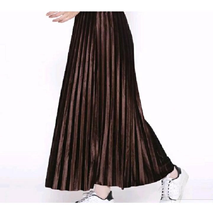 Rok Bludru Velvet Panjang Plisket Premium