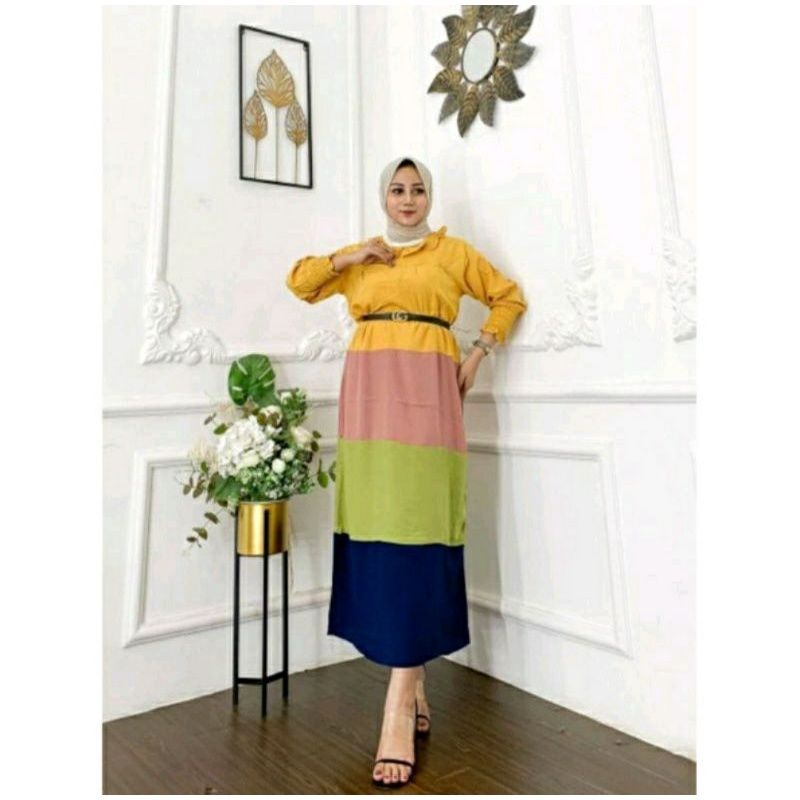 Daster Arab Pelangi Long Dress Pelangi Lapis Free Belt || Dress Kekinian Viral