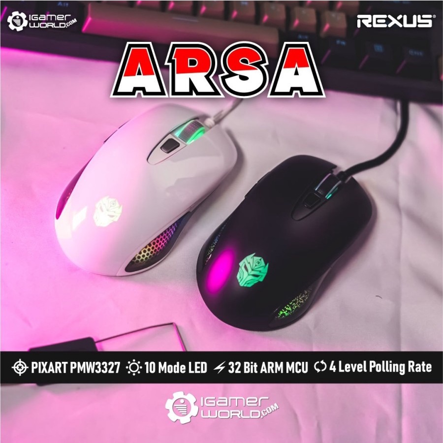 Rexus Arsa 12400 DPI Gaming Mouse - BATIK WHITE