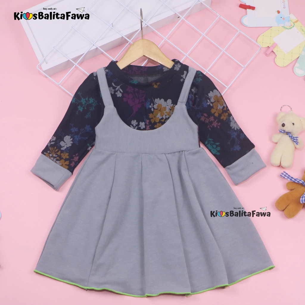 Dress Kiki size 1-4 Tahun / Dres Anak Perempuan Overall Baju Gaun Pesta Lengan Panjang Murah Adem