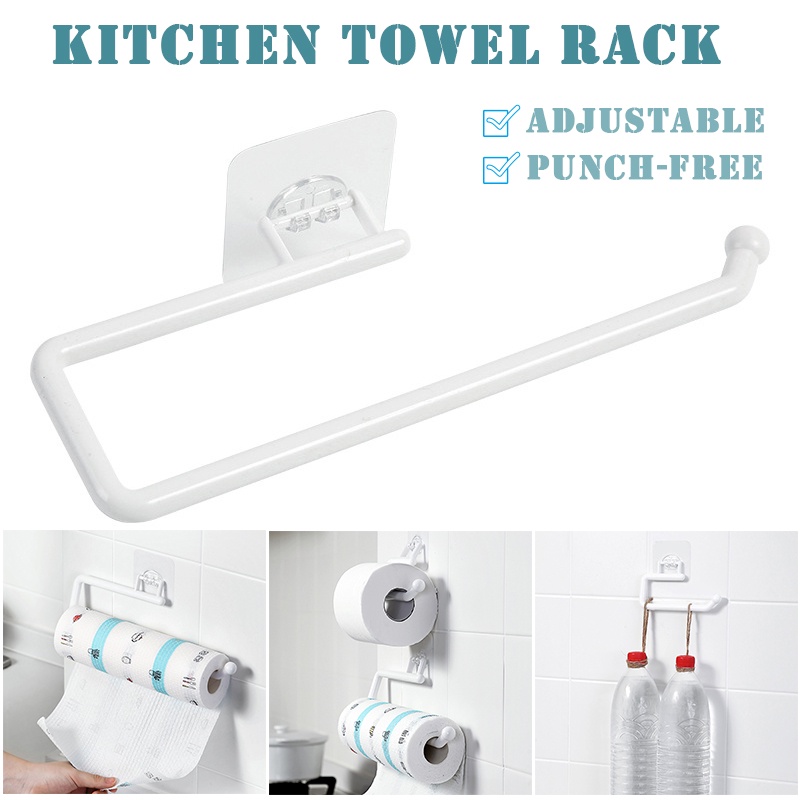 Wall Mount Nail-Free Self-adhesive Towel Holder/Multifunction Tissue Storage Hanger For Kitchen And Bathroom