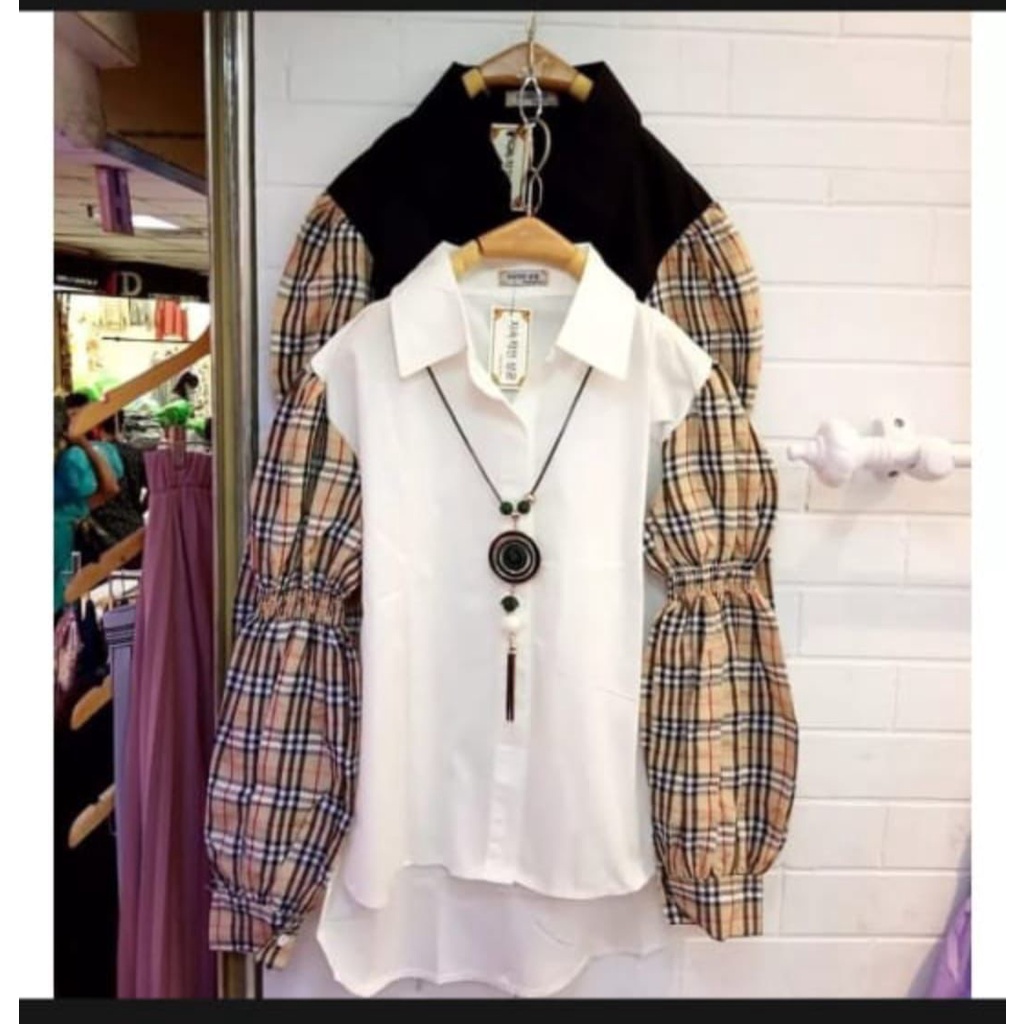 1KG MUAT 5PCS | TARTAN BUBERRI SHIRT TOP ATASAN BLOUSE KOMBINASI HITS OOTD SELEBGRAM KOREAN STYLE FASHION GROSIR WANITA