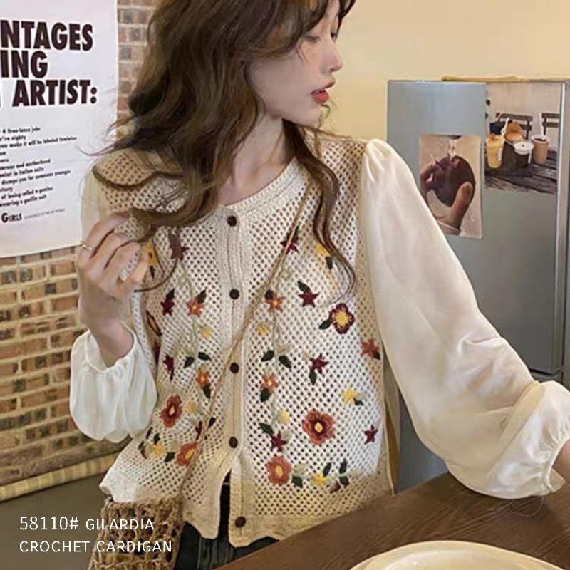 MDLV 58110 GILARDIA CROCHET CARDIGAN KOREA TERBARU CARDIGAN BRUKAT LENGAN PANJANG FASHION IMPORT