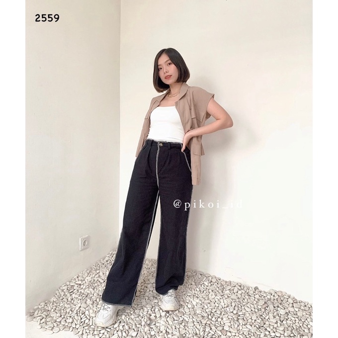 Kulot Linen Import Highwaist / Cullote Pants / Wide Leg Cullotes / Celana Kulot Wanita / 2559