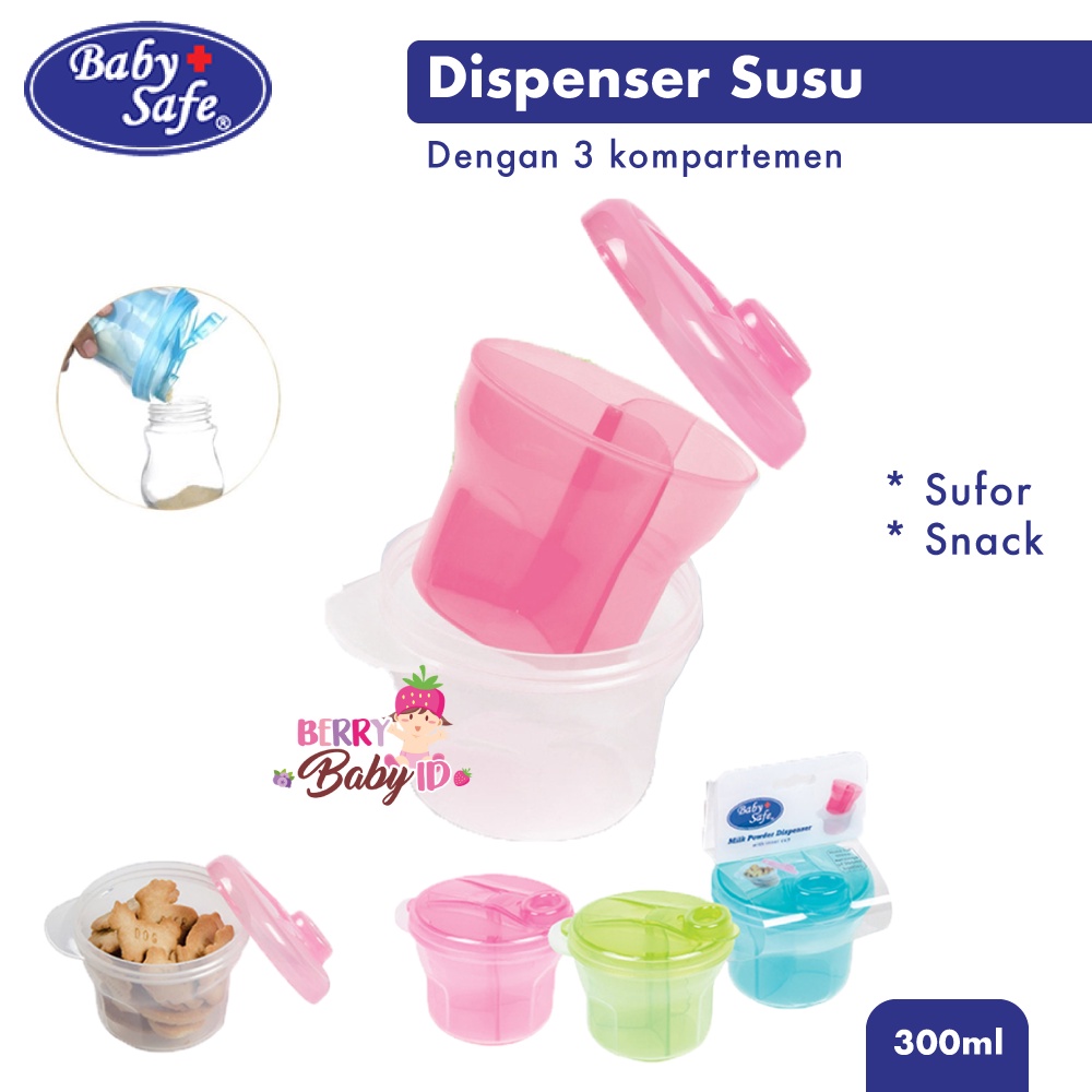 Baby Safe Dispenser Susu Bayi 3 Kompartemen &amp; Tempat Snack Bayi BBS065 Berry Mart