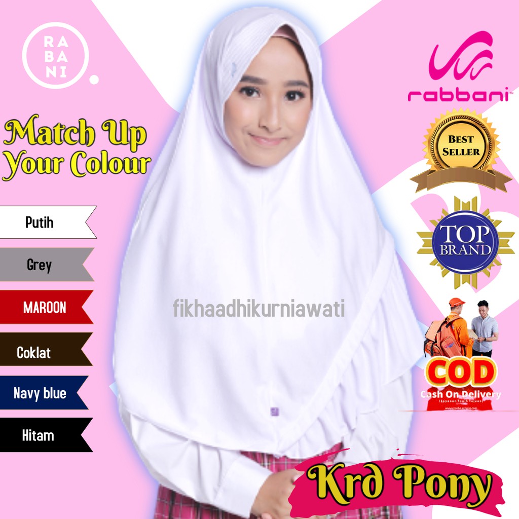 Rabbani Kerudung Sekolah Pony Model Polos Wiru Depan