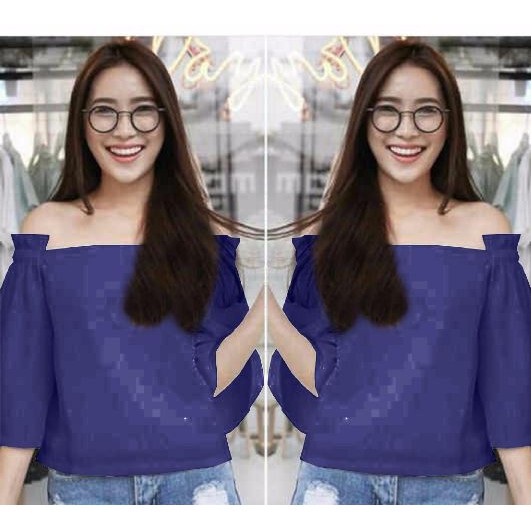 [Blouse Berline SW] blouse wanita wolly crepe navy dan putih