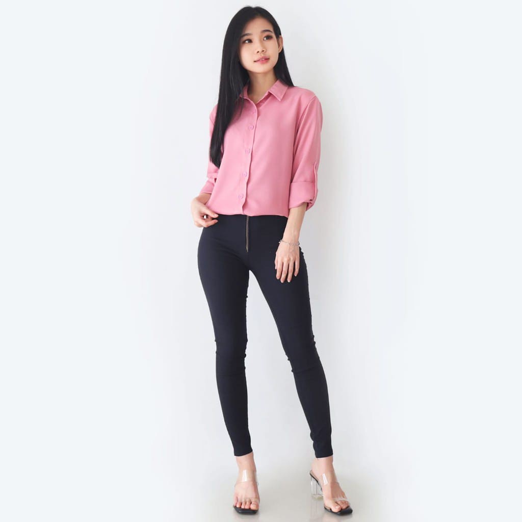 KEMEJA AUREL // KEMEJA BASIC Wanita Polos lengan panjang Tangan Skoder (BAHAN KATUN)