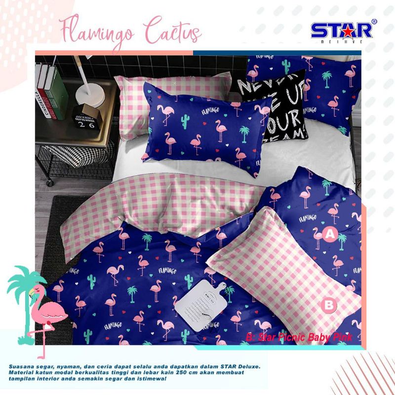 KAIN BAHAN SPREI METERAN KATUN STAR MOTIF FLAMINGO CACTUS