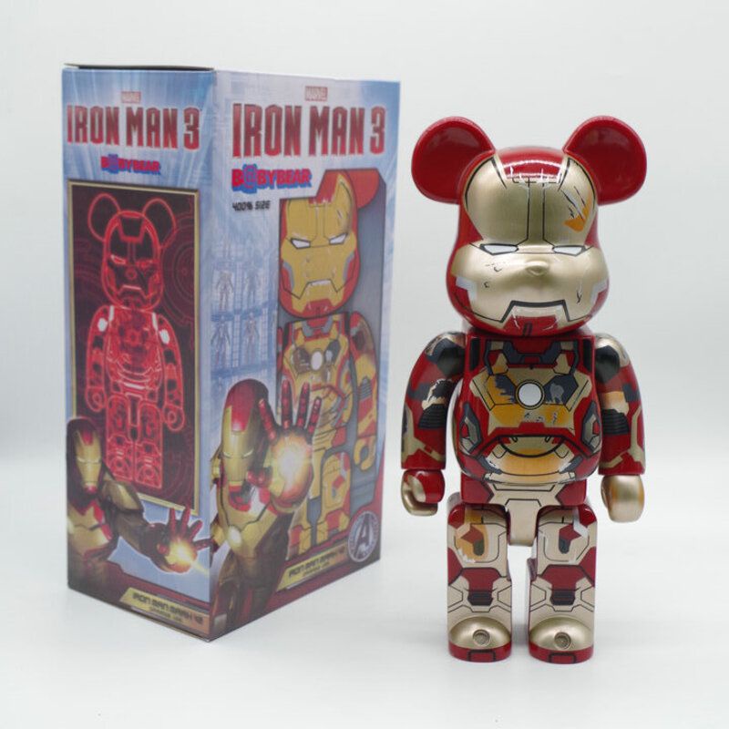 【New!!!】28cm Bearbrick 400% Action Figure Peko Iron Man Violent Bear Building Block Trendy